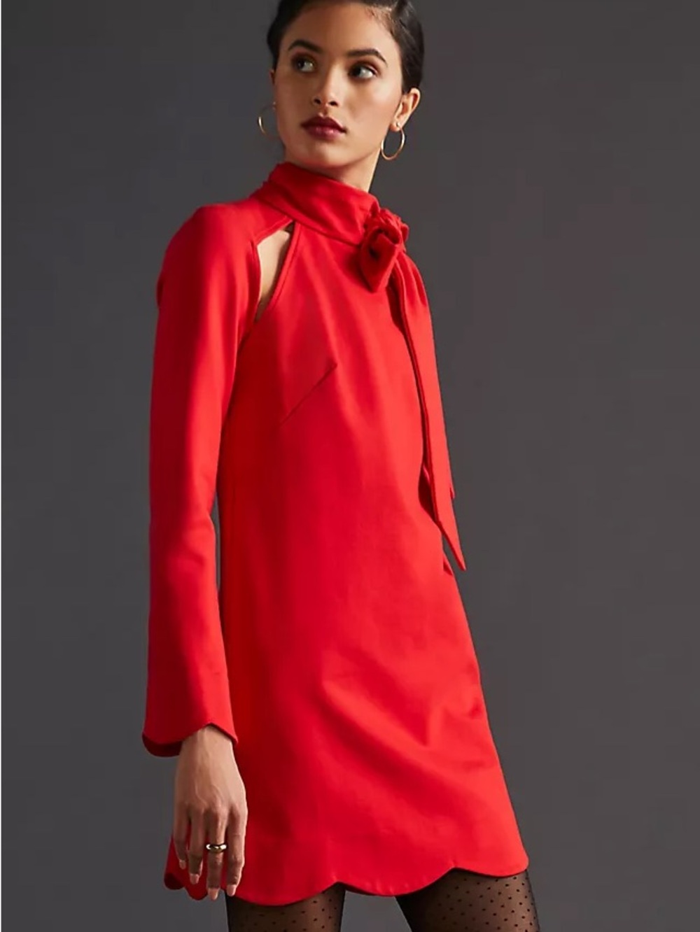 NWOT Anthropologie Maeve Neck Tie Mini Shift Dress Red XS